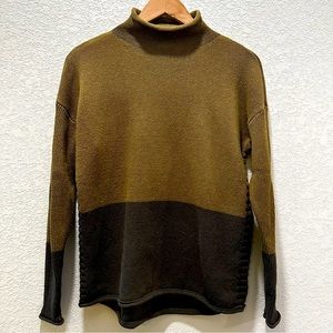 Tahari | Wool Knit Color Block Mock Turtle Neck | Olive Green | S